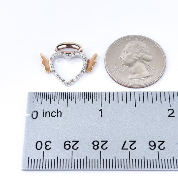Sterling Silver Diamond Winged Heart Pendant | Petite Rose Gold Wing Accent - Picture 8 of 8